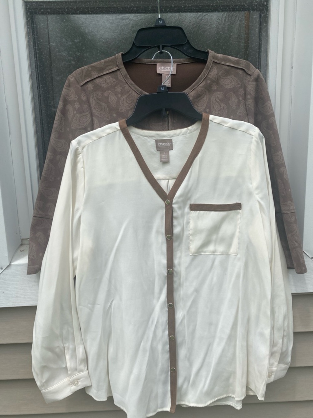 Chico's Taupe Paisley Zip Jacket and Blouse Set Size 1